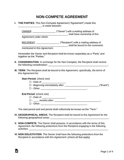 free non compete agreement template florida